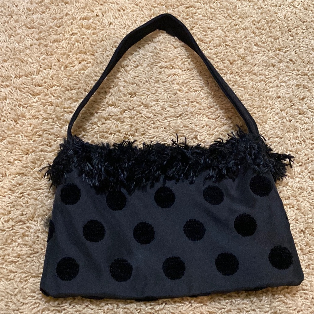 Boutique Black fringe and polka dot purse
